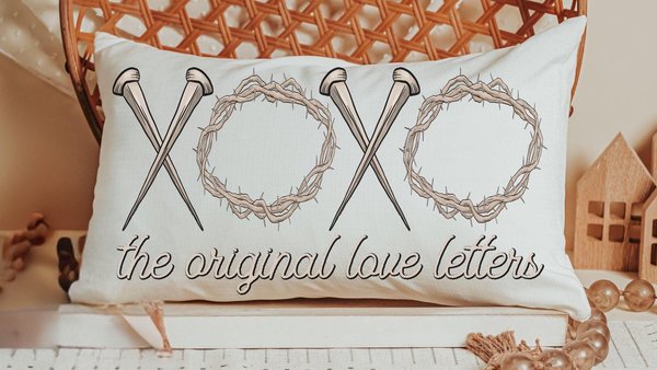 xoxo the original love letters Christian throw pillows for bed, religious lumbar pillow cover 12 x 20, crown of thorns and nails, faith gift