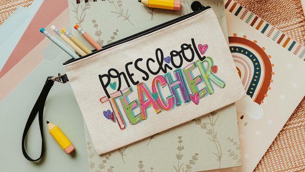 back to school pencil pouch with zipper, preschool teacher gifts for women, first day of school gifts for teachers, pre k school supplies