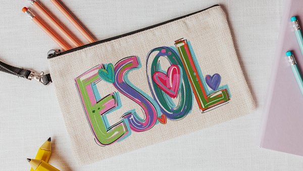 esol teacher pencil pouch makeup bags for women, ESL teacher gifts for coworkers, back to school gifts for teachers, backpack accessories