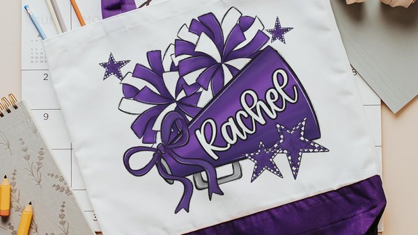 personalized purple cheer bag for gifts, cheerleader tote bag with name, senior hs girls gift 2026 high school graduation gifts for girls
