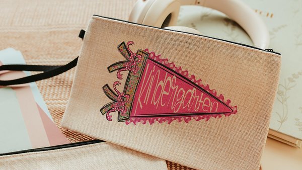 Kindergarten pink pennant coquette pencil pouch with zipper