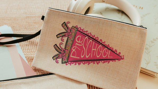 Preschool pink pennant coquette pencil pouch with zipper