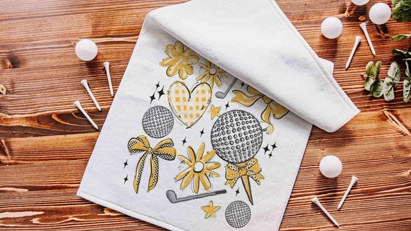 golf coquette golf towels with hook, butter yellow school spirit golf team for women, cute golf gadgets, lady golfer gifts, best golf items