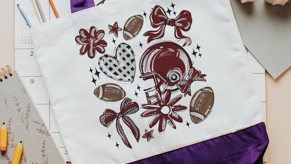 maroon school pride football coquette tote bag for women, school spirit bags, trendy school supplies, game day gear, football mom gift, cute
