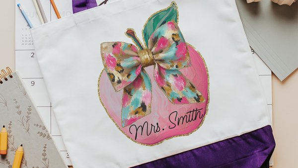 personalized watercolor apple tote bag for her, apple for teacher appreciation gifts for women, end of year gifts summer totes for teachers