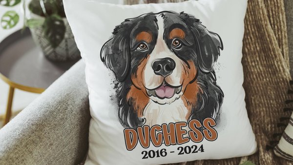 personalized Bernese mountain dog throw pillow cover 18 x 18, loss of dog memorial gift, remembrance dog pillow with name Berner mom and dad