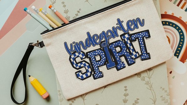 kindergarten pencil pouch for kids, trendy school supplies for girls, royal blue school spirit accessories, back to school gifts for teacher