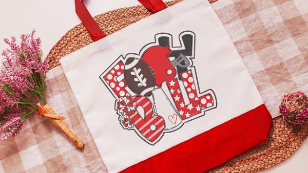 Red football tote bag 