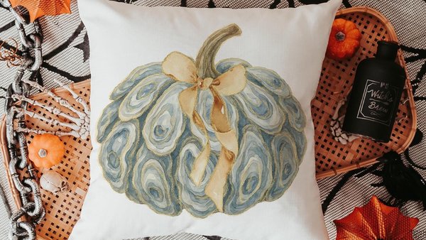 oyster shell pumpkin accent pillows for chair, Thanksgiving hosting gift, autumn housewarming gift for friends, fall coastal decor for home