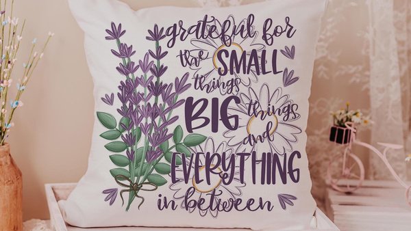 grateful for the small things decorative pillows for bedroom, gratitude gift for friend, lavender flowers throw pillow covers 18 x 18, best