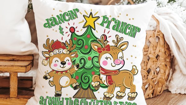 dancing reindeer pillow for girls room, reindeer gifts, trendy decorative throw pillows for chairs, whimsical Christmas gifts for home, best