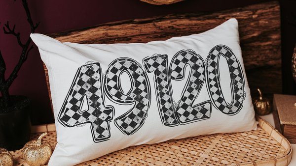 personalized black and white grunge harlequin pillow for dorm, custom zip code lumbar pillow home decor, girly gothic gifts for home, moving