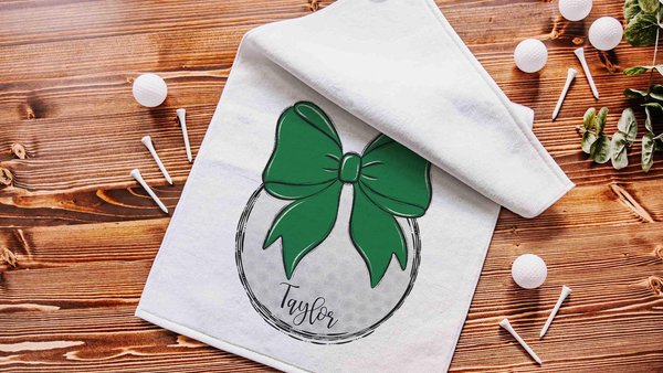 personalized golf coquette golf towel for girls, golf Christmas gifts for golfers, green school spirit golf gifts for ladies for golf bags