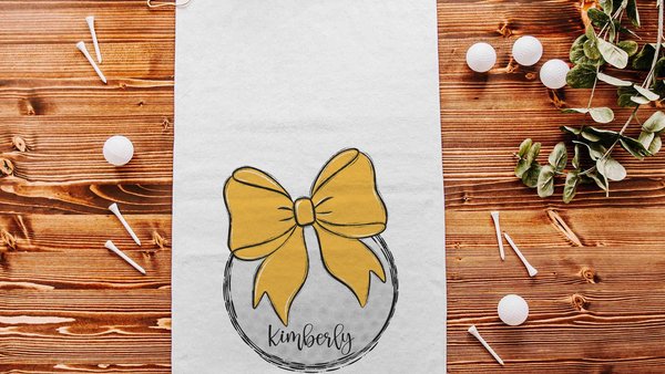 personalized yellow school spirit golf coquette golf towel with name, golf Christmas gifts for golfers, high school girls golf team gifts
