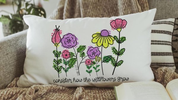 consider how the wildflowers grow lumbar throw pillows for couch religious decorative pillows for girls, Luke 12:27 decor, Christian nursery