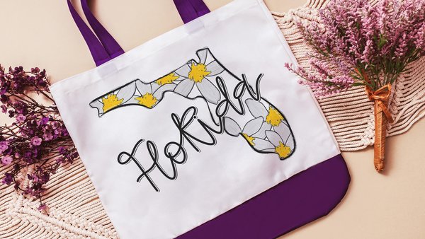 Florida tote bag for beach, orange blossom Florida state flower gifts for friends, Florida Christmas gifts for neighbors, cute beach bags