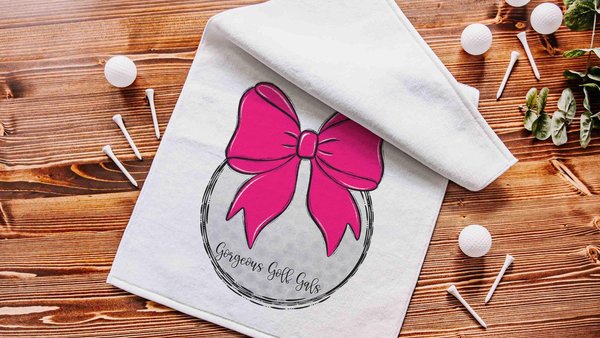 personalized hot pink golf coquette golf towel with name, cute golf Christmas gifts for golfers, girls golf team end of season gift, golfing