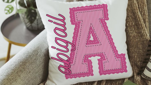 personalized bright pink seersucker pillow for granddaughter, preppy throw pillow with name, tween girl gifts, Christmas gifts for college