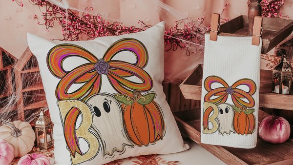 boo Halloween throw pillows for chair, boo basket gifts for her, cute ghost Halloween kitchen towels, spooky season gifts, fall host gift