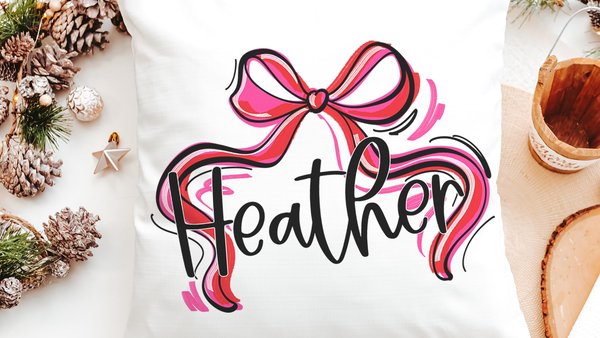 personalized Valentines day coquette throw pillow with name, red and pink Valentine bow accent pillow for bed, Galentines day gifts for bff