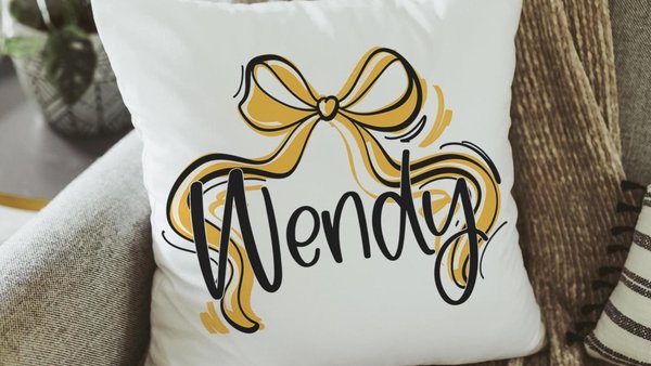 personalized fall coquette trendy decorative throw pillow with name, fall housewarming gift for her, butter yellow bow pillows for roommates