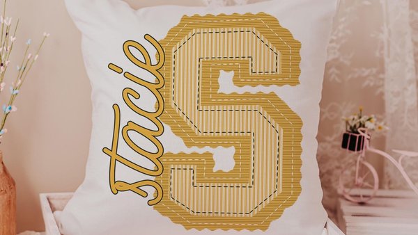 personalized butter yellow seersucker pillow with name, initial throw pillow for girls, Christmas gifts for teenage girls, preppy pillows