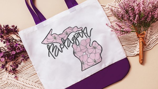 Michigan tote bag for college, apple blossom Michigan state flower Michigan gifts for women, Michigan Christmas gifts for neighbors, farmers