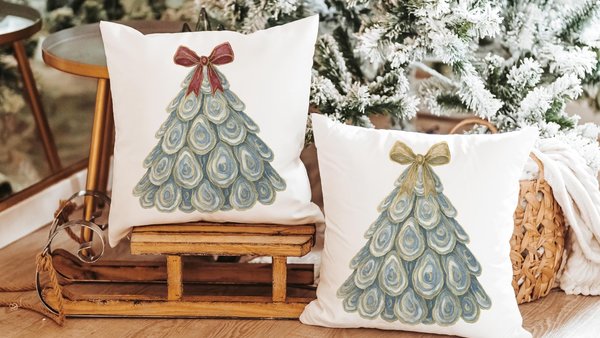 oyster shell Christmas tree decorative pillows for couch, coastal Christmas decor, nautical Christmas tree throw pillow covers 18 x 18, best