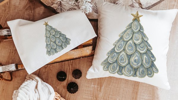 oyster shell Christmas tree accent pillow covers Christmas gifts for neighbors, oyster Christmas hand towels for bathroom beach Christmas