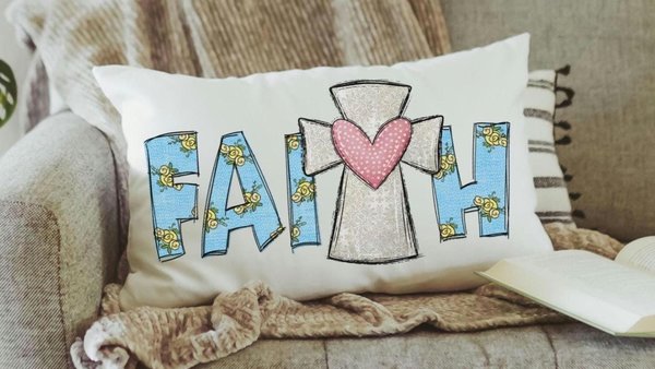 faith pillow cover 12x20, lumbar pillow for bed, Christian Christmas gifts for women, cross throw pillow cover 12 x 20, godmother gift from