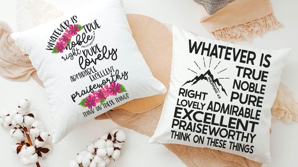 whatever is true scripture throw pillows for couples, Philippians 4:8 pink floral Bible verse decorative pillows for couch, Christian gifts