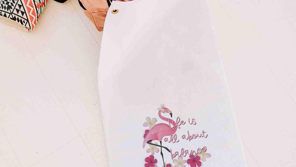 it's all about balance sweat towel with grommet, flamingo gifts for adults, cute yoga towel, gym bag accessories, workout gifts for her