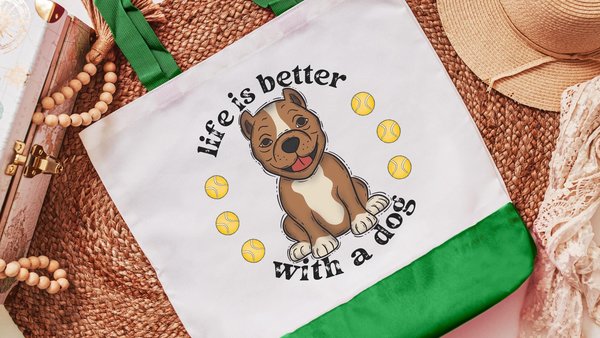 life is better with dogs pitbull tote bag for women, pittie mom pit bull gifts, reusable shopping bag, amstaff dog lover gift for her, cute