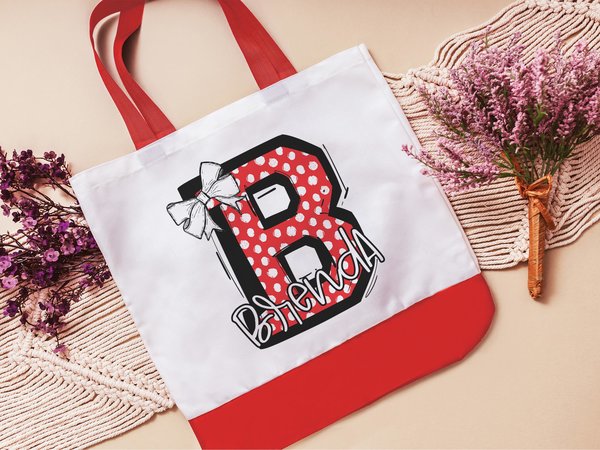 Personalized Cherry Red Initial Tote Bag
