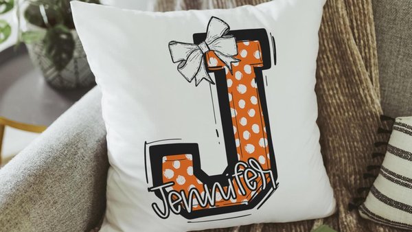 personalized initial pillows for girls, high school graduation gift for daughter, orange coquette name pillow for dorm, college freshman