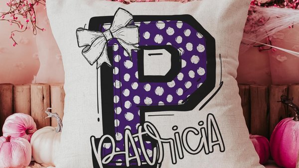 personalized initial pillows for girls, purple coquette name throw pillows for couch, stocking stuffers for teens, teenage girl gifts, best