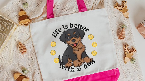life is better with dogs rottweiler tote bag for women, rottie mama rottweiler gifts, reusable shopping bag, dog lover gift for her, cute