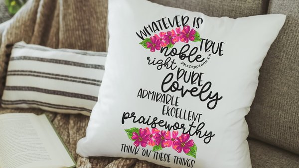 whatever is true Philippians 4:8 throw pillows for couch floral decorative pillows with scripture, secret Santa gifts for her, Christian