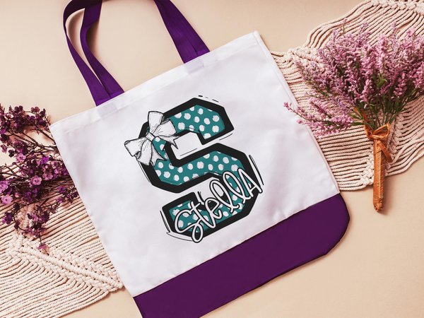 personalized initial tote bags for her, secret Santa gifts for teenage girls, bubblegum pink name tote book bag for school, Christmas gifts