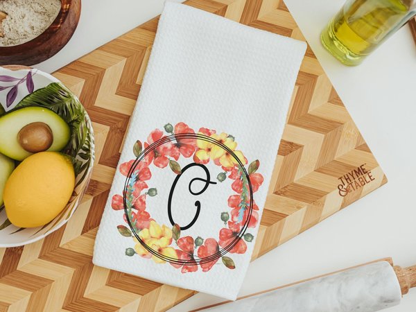 Personalized Poppy Kitchen Towel with Initial, 16x24