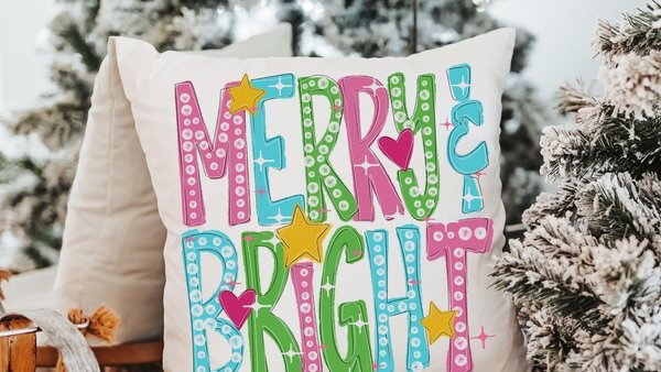 Merry and bright decorative throw pillows
