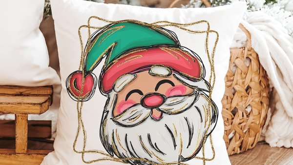 cute Santa face throw pillows for kids playroom, Santa Claus Christmas pillow cover 18x18, home decor gift for Christmas gifts for neighbors
