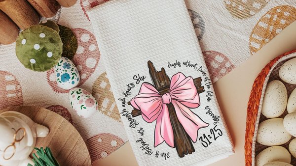 she is clothed with strength Bible verse kitchen hand towels for church, Proverbs 31 decorative towels for bathroom, Christian gifts for her