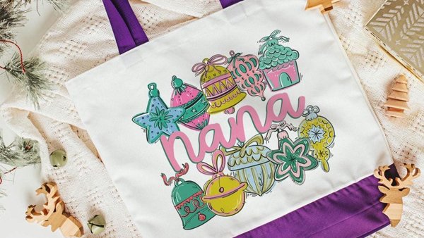 pink Christmas tote bag for nana Christmas gifts from grandchildren, whimsical Christmas makeup bags best sellers, stocking stuffers for