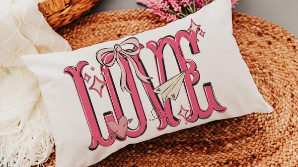 love coquette lumbar throw pillows for guest room, cute Valentines gifts for wife, preppy Valentines Day decorative pillows for couch dorm