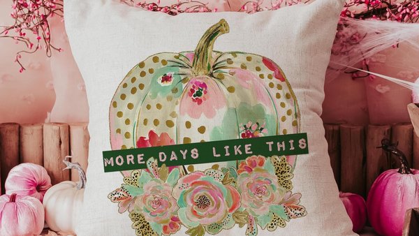 watercolor floral pumpkin throw pillows for day bed, days like this sentimental gifts for best friend, gold polka dot pumpkin accent pillows