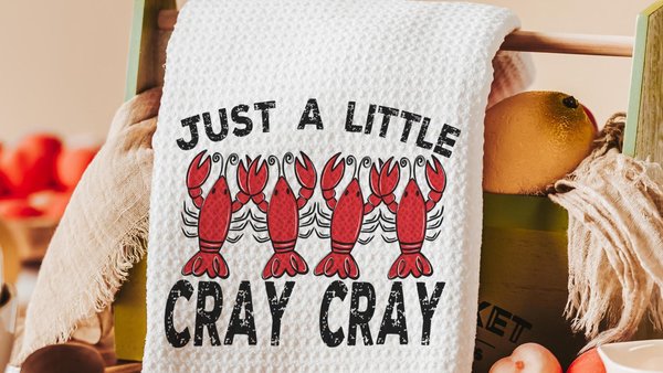 just a little cray cray funny kitchen towels for women, foodie gifts cute crawfish hand towels for besties, crawfish boil party decor, Cajun