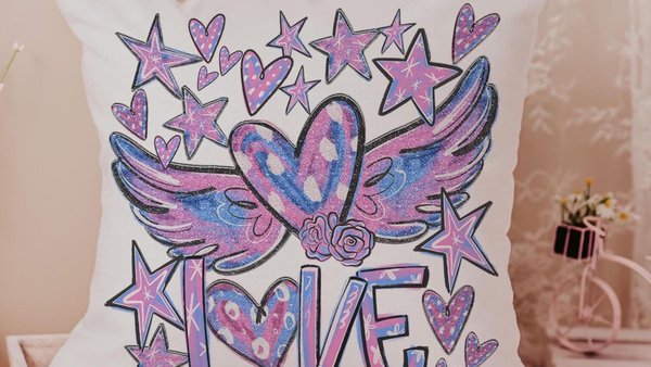 graffiti style love throw pillows for women, winged heart decorative pillows for couch dorm decor, Valentines day best selling gifts Etsy