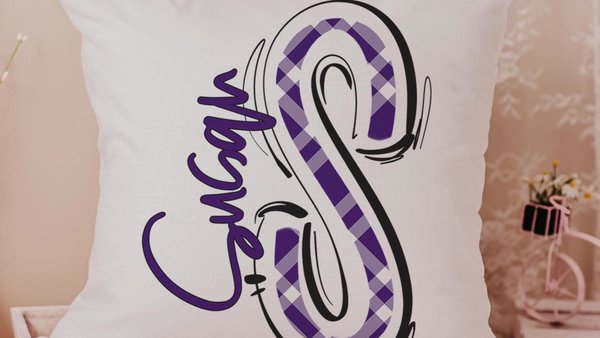 personalized purple plaid pillow with name on it, new home gifts for girls, teenage girl gifts, tween girl bedroom decor, initial pillow for