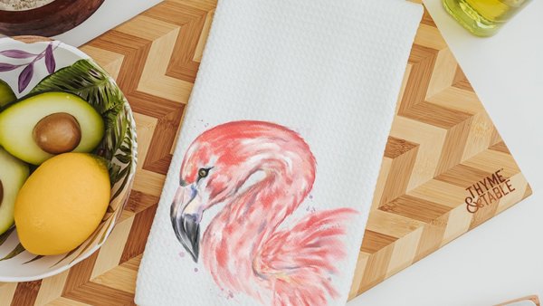 watercolor flamingo kitchen towel beachy kitchen decor, pink flamingo hand towels for bathroom, flamingo gifts for her, coastal decor coral